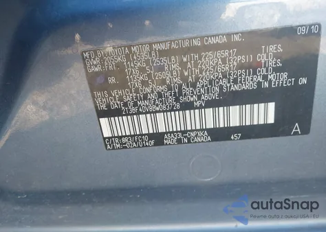 2011 Toyota Rav4 from USA, damaged, VIN 2T3BF4DV8BW083728